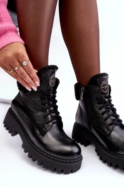 Zazoo Damskie Trapery|Botki Sznurowane*Damskie Skórzane Trapery Botki Czarne Lemar Vergo - Wzór 2