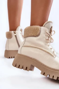 Zazoo Damskie Skórzane Trapery Botki Jasnobeżowe Lemar Vergo