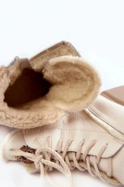 Zazoo Damskie Skórzane Trapery Botki Jasnobeżowe Lemar Vergo