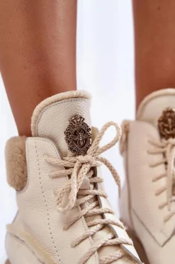 Zazoo Damskie Skórzane Trapery Botki Jasnobeżowe Lemar Vergo