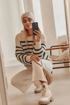 Zazoo Damskie Skórzane Trapery Botki Jasnobeżowe Lemar Vergo