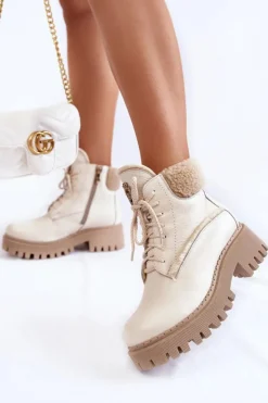 Zazoo Damskie Skórzane Trapery Botki Jasnobeżowe Lemar Vergo