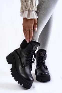 Damskie Zazoo Damskie Skórzane Trapery Botki Czarne Lemar Vergo