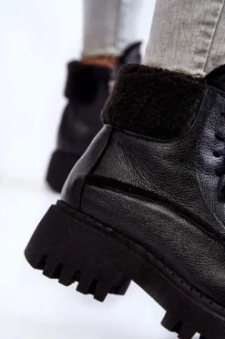 Damskie Zazoo Damskie Skórzane Trapery Botki Czarne Lemar Vergo