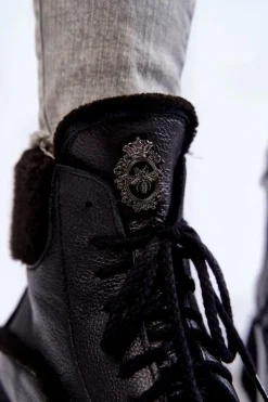 Damskie Zazoo Damskie Skórzane Trapery Botki Czarne Lemar Vergo