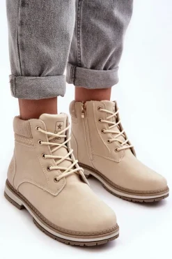 Damskie Evento Damskie Skórzane Trapery Ocieplane Beżowe Bimena