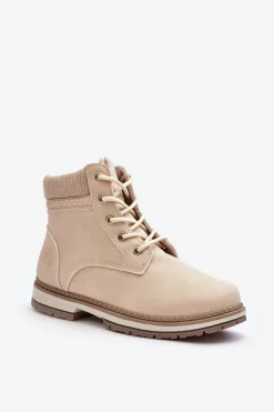 Damskie Evento Damskie Skórzane Trapery Ocieplane Beżowe Bimena