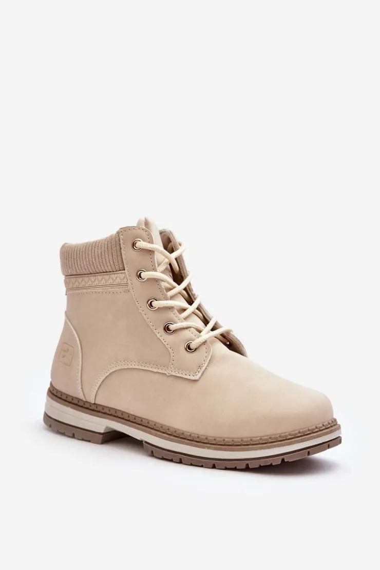 Damskie Evento Damskie Skórzane Trapery Ocieplane Beżowe Bimena