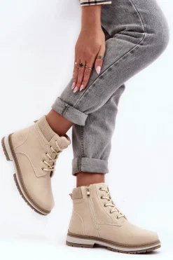 Damskie Evento Damskie Skórzane Trapery Ocieplane Beżowe Bimena