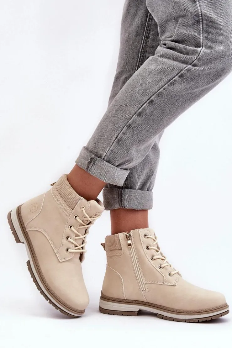 Damskie Evento Damskie Skórzane Trapery Ocieplane Beżowe Bimena