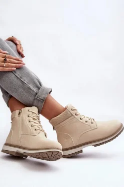 Damskie Evento Damskie Skórzane Trapery Ocieplane Beżowe Bimena