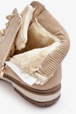 Damskie Evento Damskie Skórzane Trapery Ocieplane Beżowe Bimena