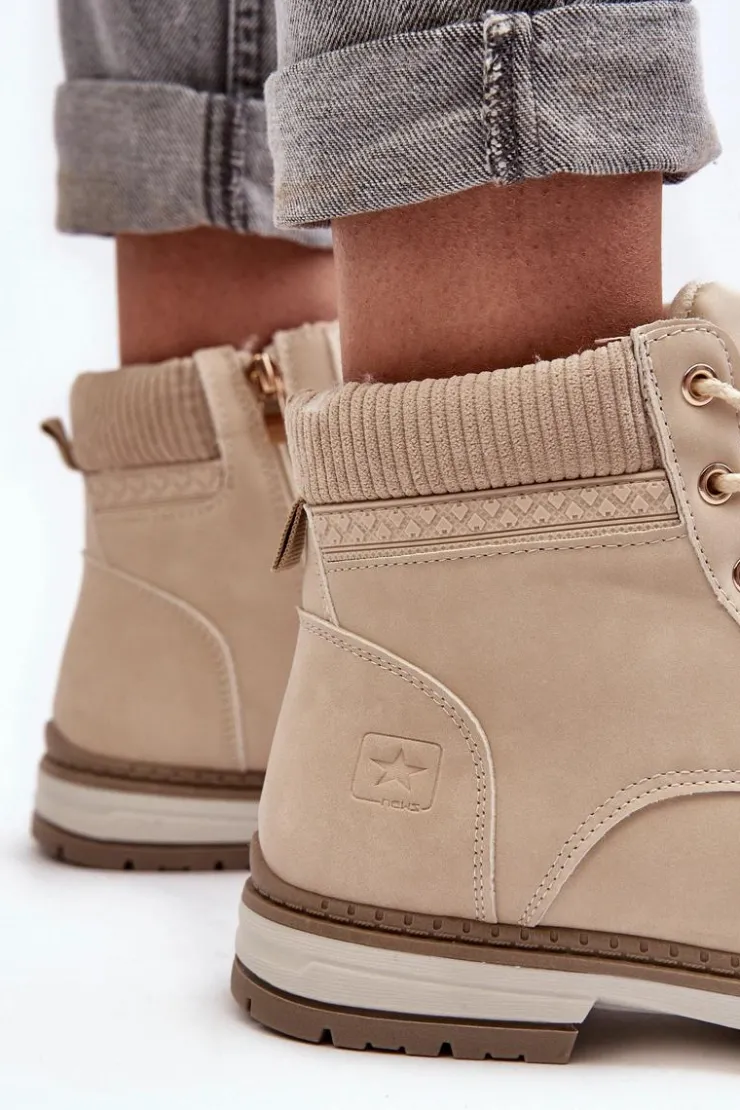 Damskie Evento Damskie Skórzane Trapery Ocieplane Beżowe Bimena