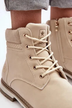 Damskie Evento Damskie Skórzane Trapery Ocieplane Beżowe Bimena