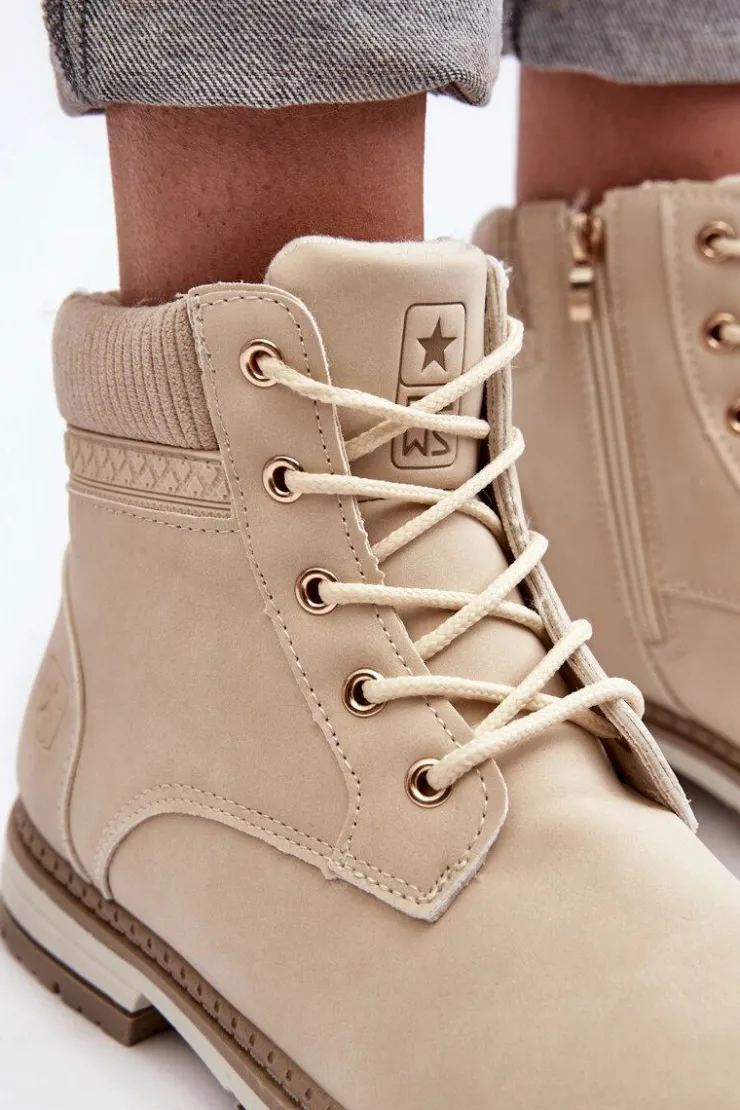 Damskie Evento Damskie Skórzane Trapery Ocieplane Beżowe Bimena