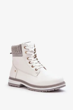 Evento Damskie Trapery|Botki Sznurowane*Damskie Skórzane Trapery Ocieplane Białe Katalis