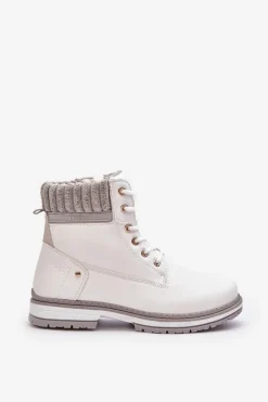 Evento Damskie Trapery|Botki Sznurowane*Damskie Skórzane Trapery Ocieplane Białe Katalis