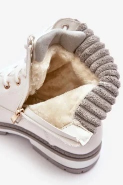 Evento Damskie Trapery|Botki Sznurowane*Damskie Skórzane Trapery Ocieplane Białe Katalis