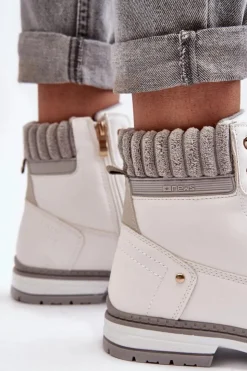 Evento Damskie Trapery|Botki Sznurowane*Damskie Skórzane Trapery Ocieplane Białe Katalis