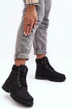 Online Evento Damskie Skórzane Trapery Ocieplane Czarne Katalis Czarny