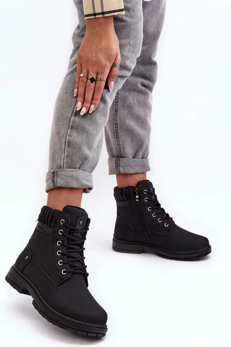 Online Evento Damskie Skórzane Trapery Ocieplane Czarne Katalis Czarny