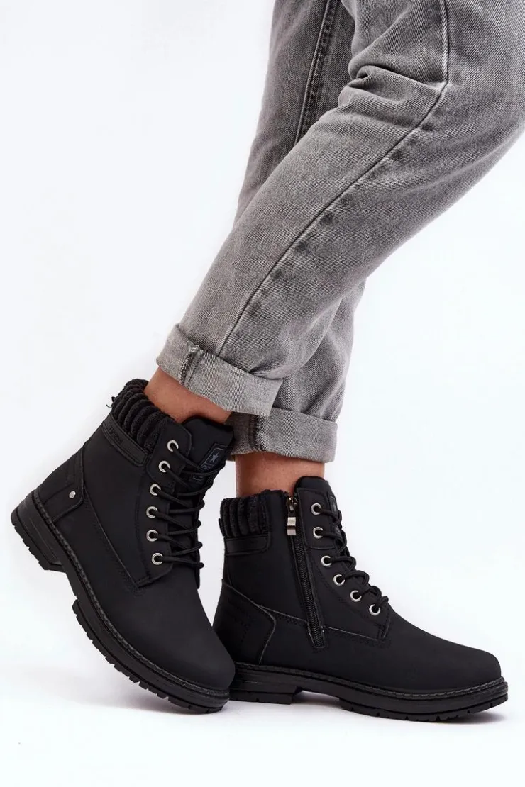 Online Evento Damskie Skórzane Trapery Ocieplane Czarne Katalis Czarny