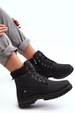 Online Evento Damskie Skórzane Trapery Ocieplane Czarne Katalis Czarny