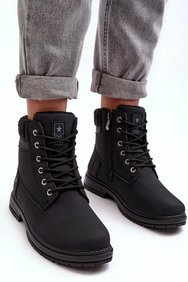 Online Evento Damskie Skórzane Trapery Ocieplane Czarne Katalis Czarny