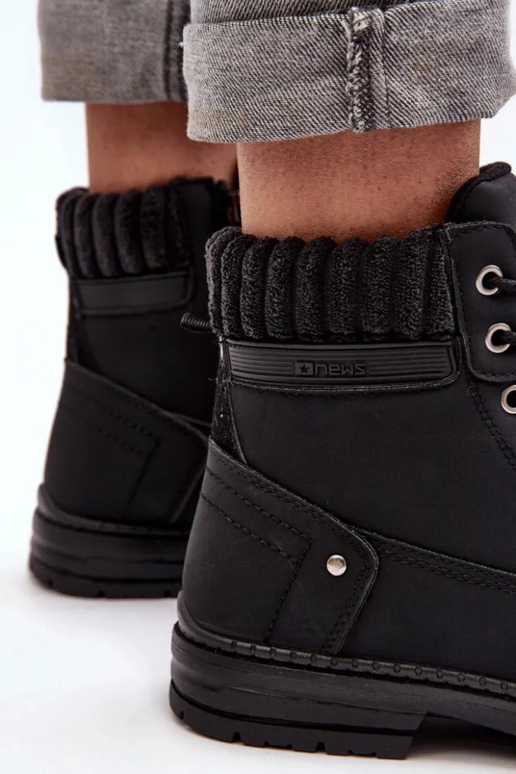 Online Evento Damskie Skórzane Trapery Ocieplane Czarne Katalis Czarny