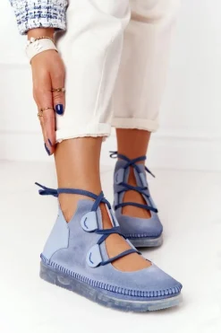 Discount Maciejka Damskie Skórzane Trzewiki Niebieskie 04457-06