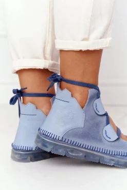 Discount Maciejka Damskie Skórzane Trzewiki Niebieskie 04457-06