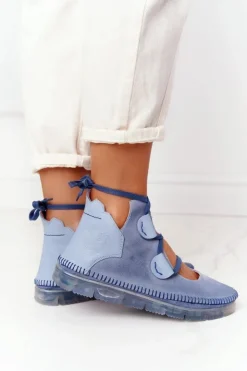 Discount Maciejka Damskie Skórzane Trzewiki Niebieskie 04457-06