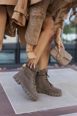 New Boto Damskie Skórzane Welurowe Botki Nicole 2673 Brązowe