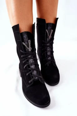 Best Boto Damskie Skórzane Welurowe Botki Trzewiki Nicole Czarne 2581/028