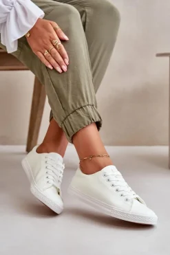 Evento Trampki Damskie Niskie*Damskie Skórzane Wiązane Klasyczne Trampki Białe Misima Biały