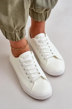 Evento Trampki Damskie Niskie*Damskie Skórzane Wiązane Klasyczne Trampki Białe Misima Biały