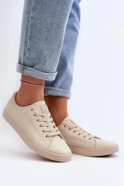 Damskie Evento Damskie Skórzane Wiązane Klasyczne Trampki Beżowe Misima