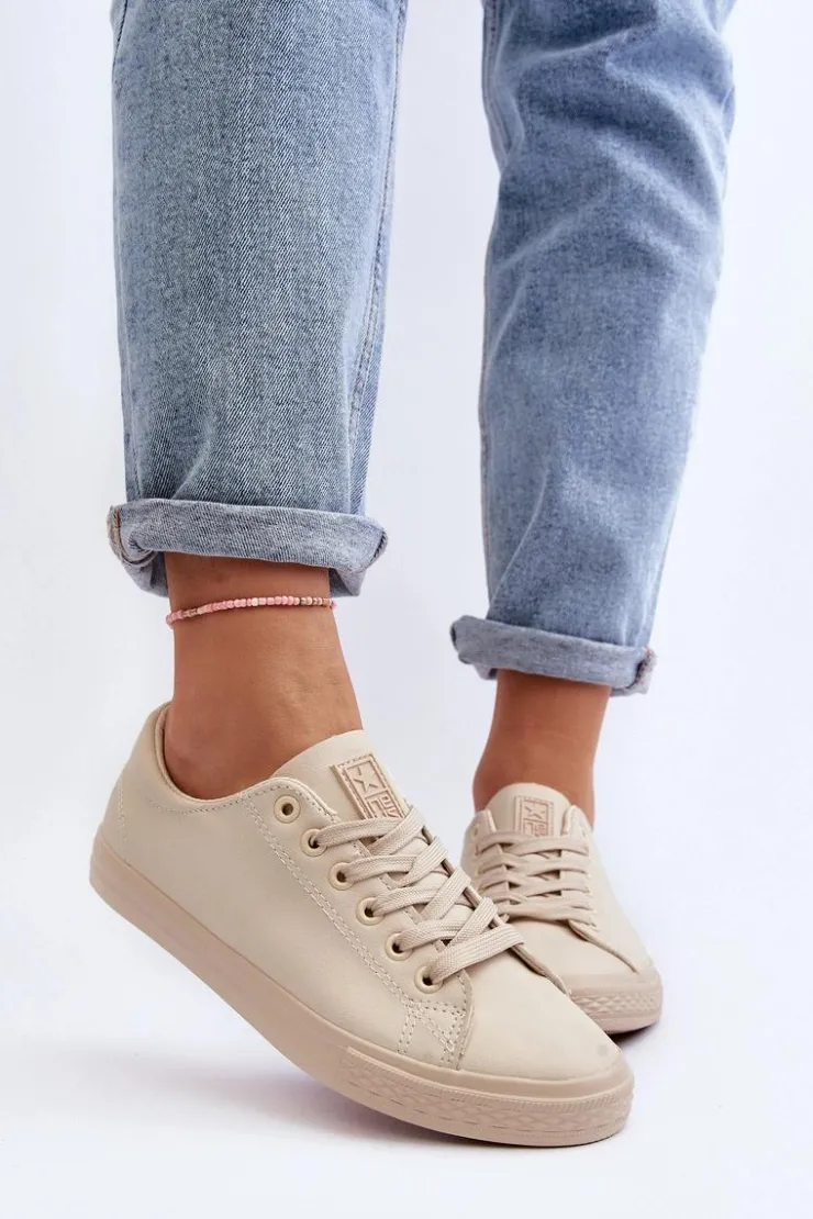 Damskie Evento Damskie Skórzane Wiązane Klasyczne Trampki Beżowe Misima