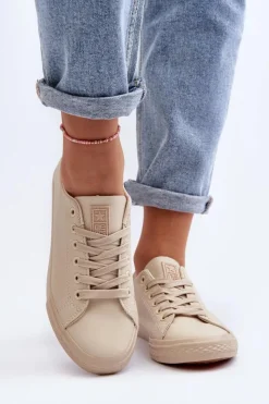 Damskie Evento Damskie Skórzane Wiązane Klasyczne Trampki Beżowe Misima