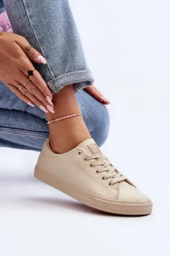 Damskie Evento Damskie Skórzane Wiązane Klasyczne Trampki Beżowe Misima