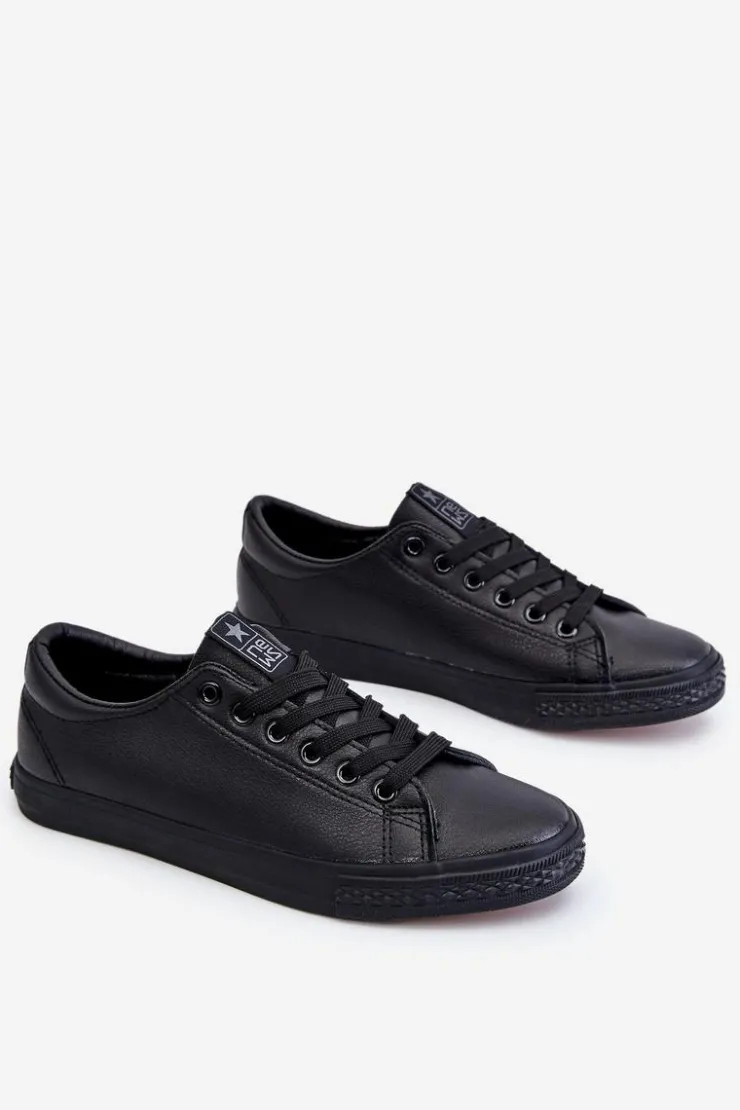 Damskie Evento Damskie Skórzane Wiązane Klasyczne Trampki Czarne Misima