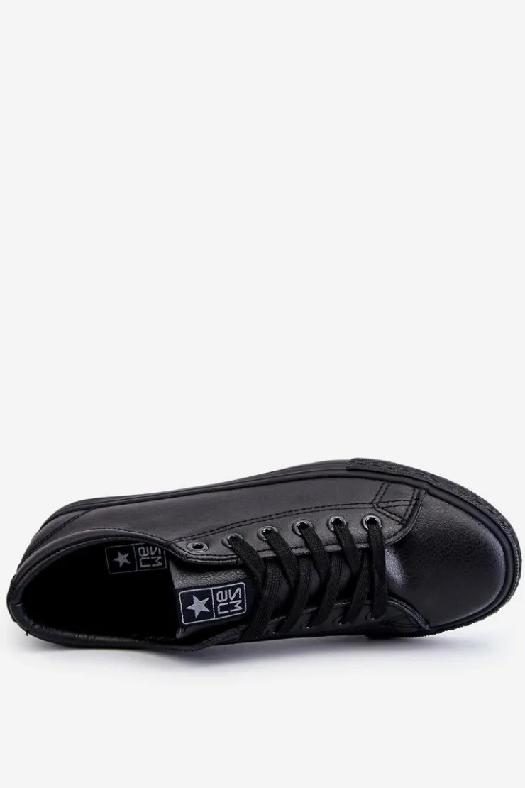 Damskie Evento Damskie Skórzane Wiązane Klasyczne Trampki Czarne Misima