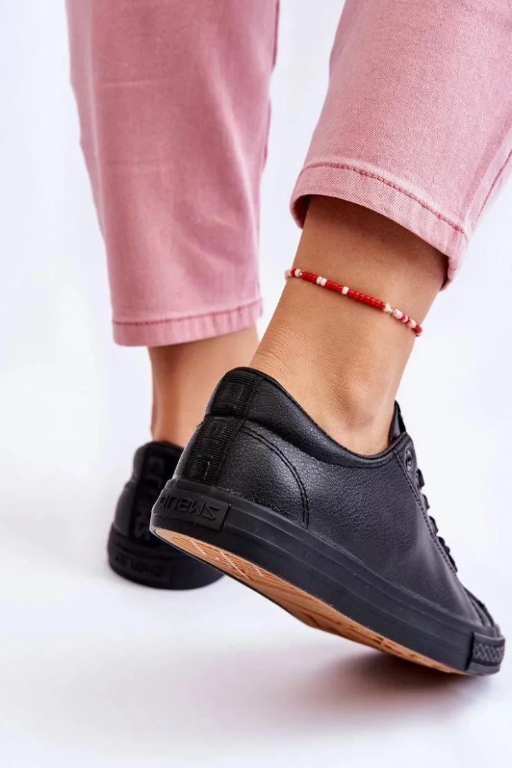 Damskie Evento Damskie Skórzane Wiązane Klasyczne Trampki Czarne Misima