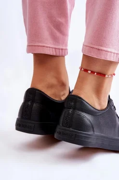 Damskie Evento Damskie Skórzane Wiązane Klasyczne Trampki Czarne Misima