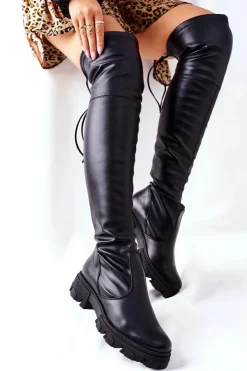 Boto Kozaki Wiosenne|Kozaki Płaskie*Damskie Skórzane Wsuwane Kozaki Lewski Czarne 3064