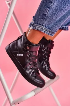Clearance Big Star Shoes Damskie Skórzane Wysokie Trampki BIG STAR V274542 Czarne