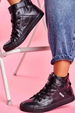 Clearance Big Star Shoes Damskie Skórzane Wysokie Trampki BIG STAR V274542 Czarne