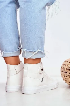 Big Star Shoes Trampki Damskie Big Star|Trampki Damskie Wysokie*Damskie Skórzane Wysokie Trampki BIG STAR V274541 Białe