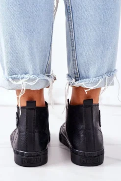 Clearance Big Star Shoes Damskie Skórzane Wysokie Trampki Big Star GG274015 Czarne