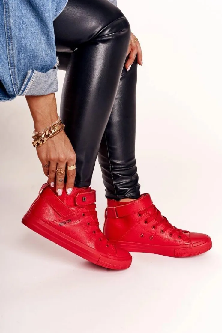 Damskie Big Star Shoes Damskie Skórzane Wysokie Trampki BIG STAR V274529 Czerwone